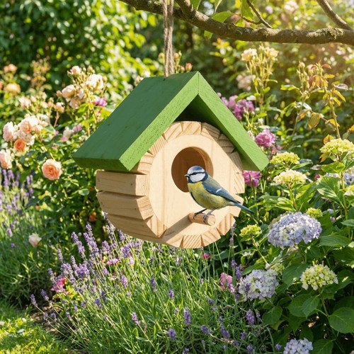 1pc wooden bird house hanging - wooden,