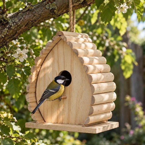 Wooden bird house hanging - wooden,