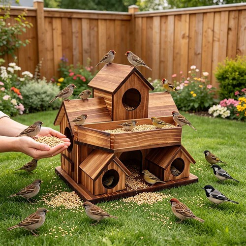 Wooden bird house garden - house,